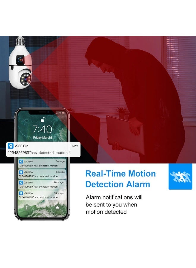 CRONY Y27 1080P Smart Security Bulb Camera with WiFi, Dual Lens, 350° Horizontal & 90° Vertical, Color Night Vision, Two-Way Audio, Motion Detection, TF Card & Cloud Storage, App Compatible. Suitable for home/baby/pet/burglar protection home security monitoring camera. - Image 4